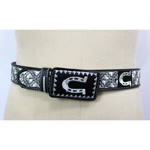 Belt Buckle Size 36 Embroidered Cinto Charro Piteado Mexican Horseshoe VTG Style